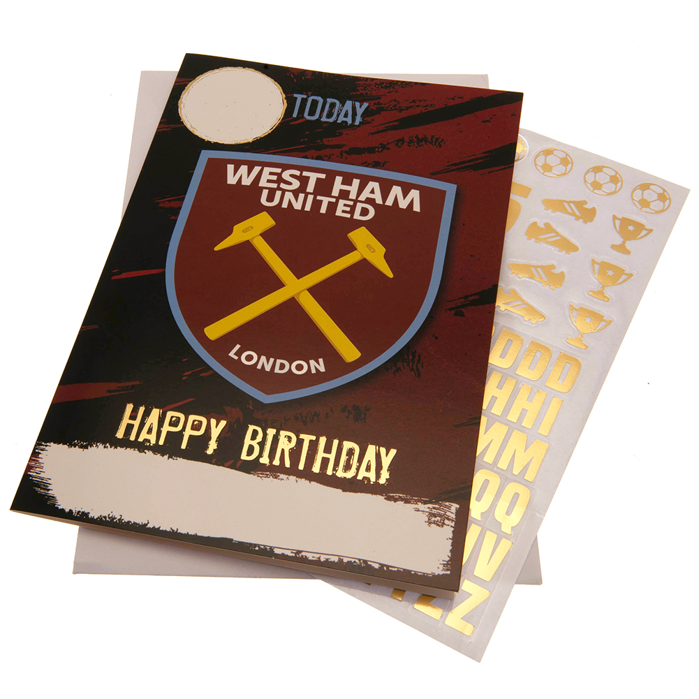 West Ham United narozeninové přání se samolepkami Have a fantastic birthday