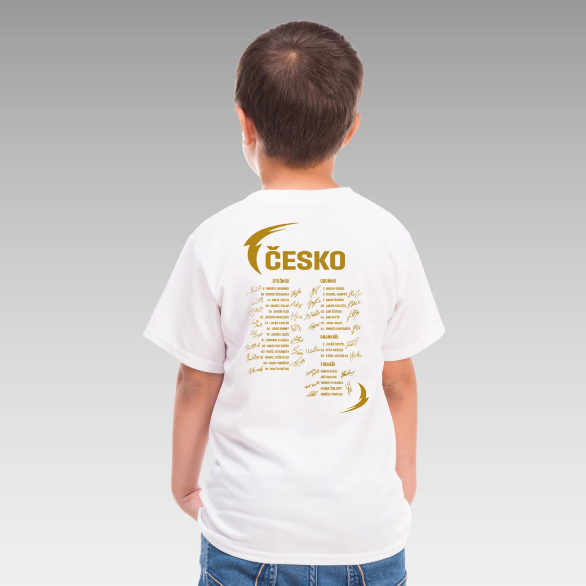 Hokejové reprezentace dětské tričko HOŠI DĚKUJEM Ice Hockey World Championship Czechia MS 2024 GOLD EDITION White