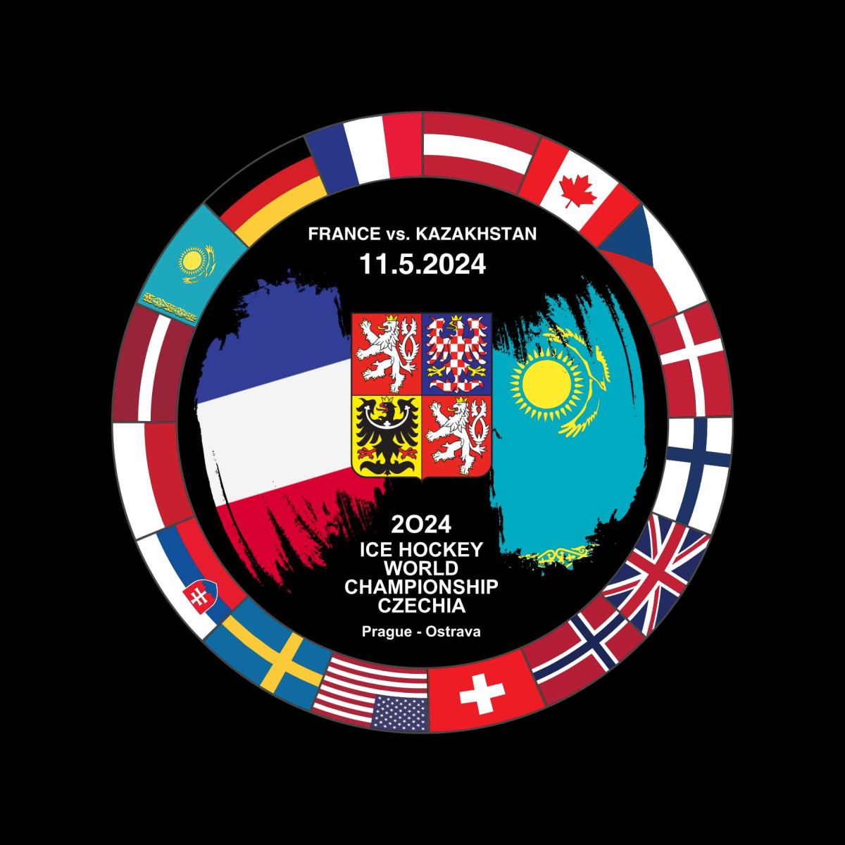 Hokejové reprezentace puk Ice Hockey World Championship Czechia MS 2024 Dueling 11.5.2024 France vs. Kazakhstan