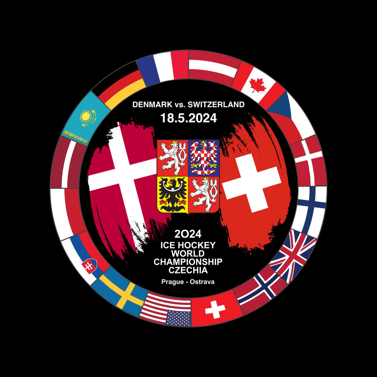 Hokejové reprezentace puk Ice Hockey World Championship Czechia MS 2024 Dueling 18.5.2024 Denmark vs. Switzerland