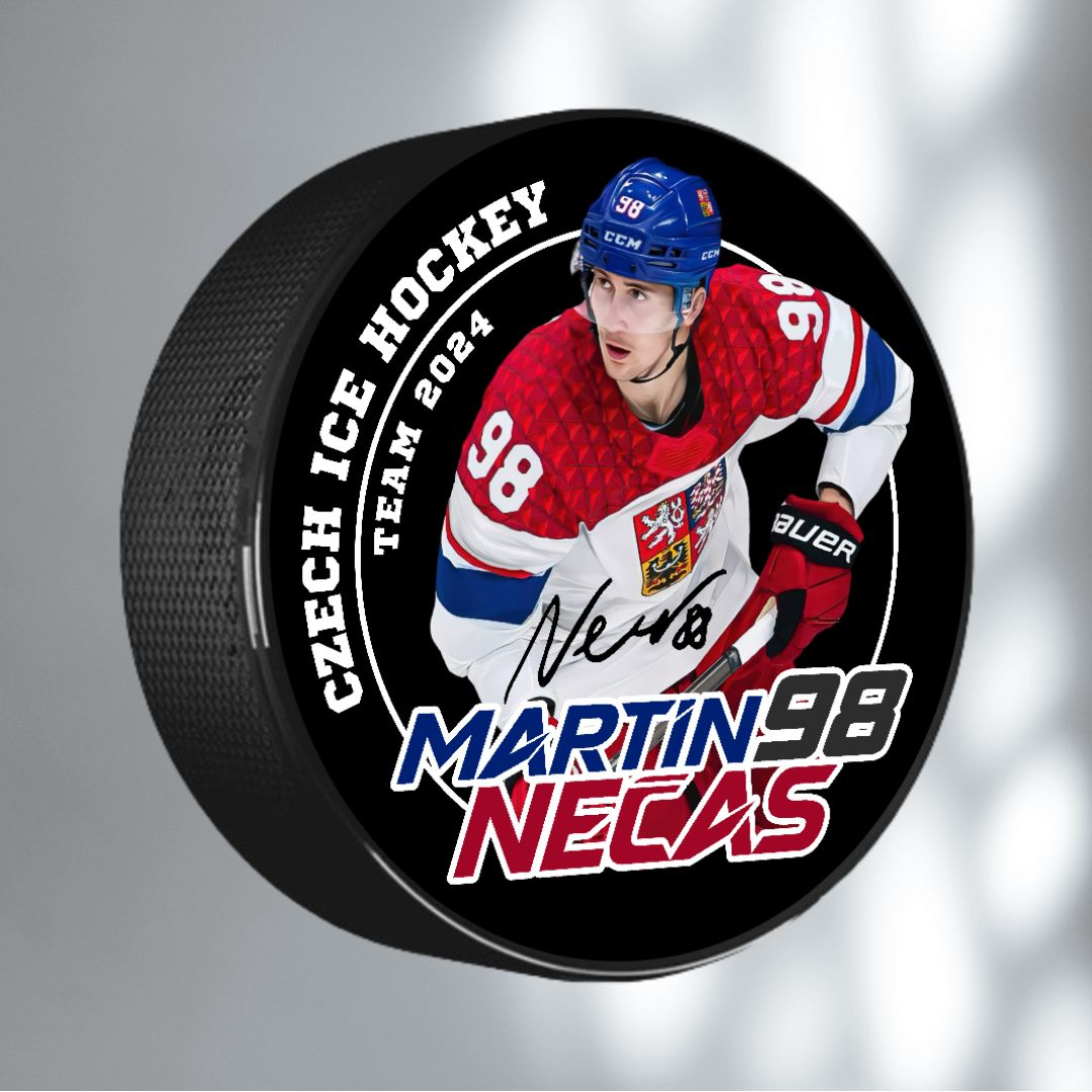 Hokejové reprezentace puk Martin Nečas #98 Ice Hockey World Championship Czechia MS 2024