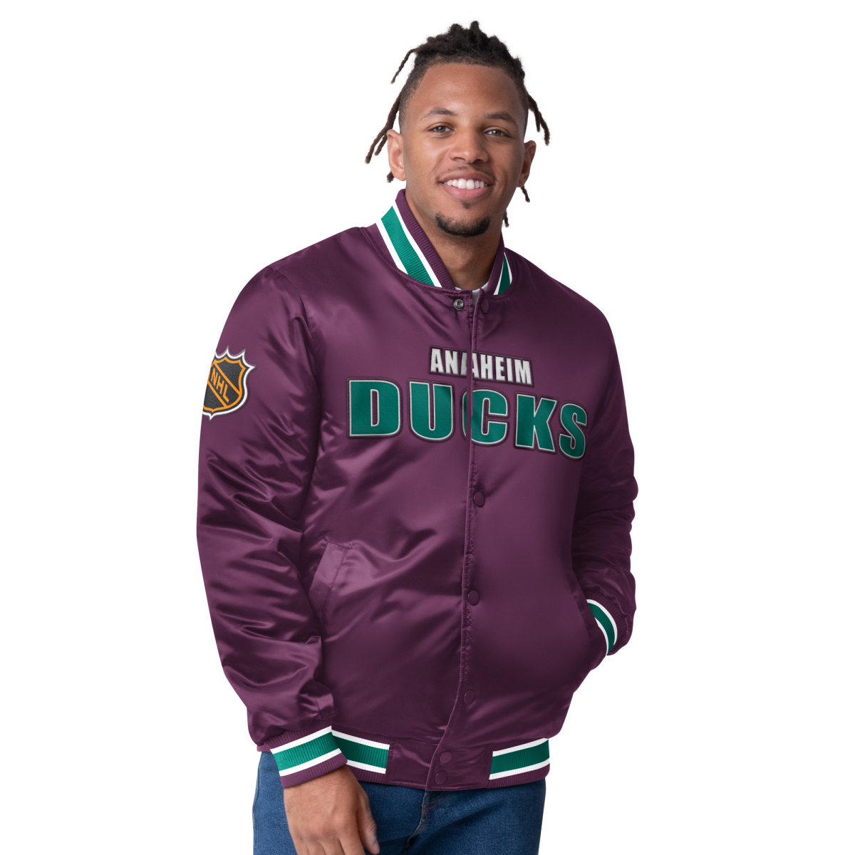 Anaheim Ducks pánská bunda The CLOSER Reversible Varsity Satin