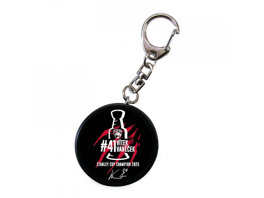 Florida Panthers přívěšek na klíče minipuk Vítek Vaněček #92 Stanley Cup Champion 2025