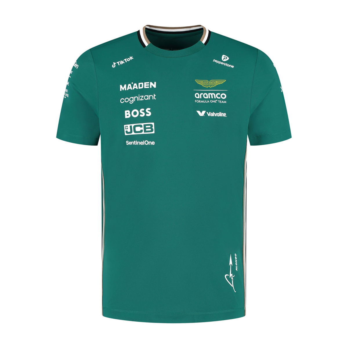 Aston Martin pánské tričko Alonso official Teamline Replica green F1 Team 2025