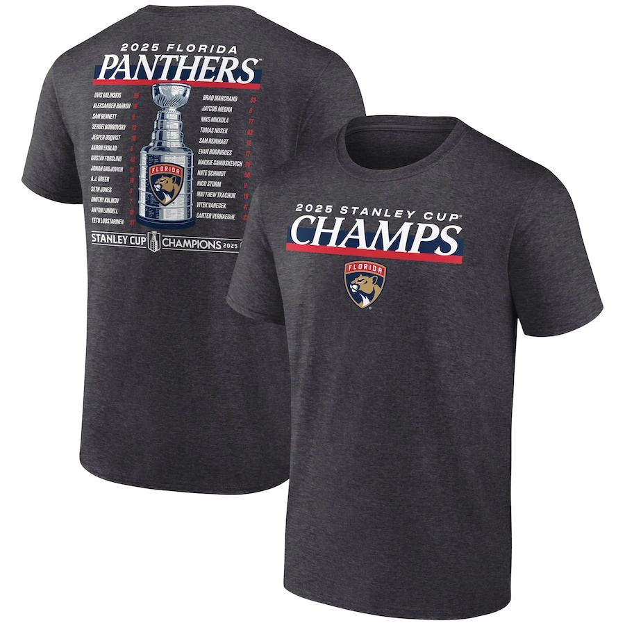 Florida Panthers pánské tričko 025 Stanley Cup Champions Give & Go Roster Heather Charcoal