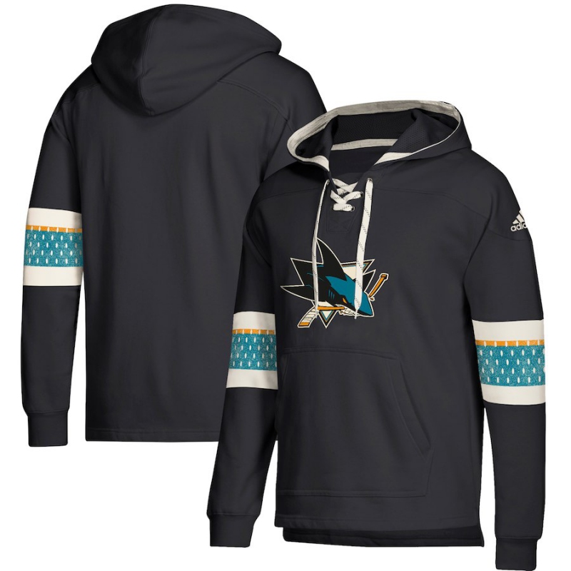 San Jose Sharks pánská mikina s kapucí black Adidas Jersey Lace-Up Pullover Hoodie