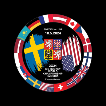 Hokejové reprezentace puk Ice Hockey World Championship Czechia MS 2024 Dueling 10.5.2024 Sweden vs. USA