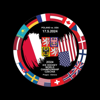 Hokejové reprezentace puk Ice Hockey World Championship Czechia MS 2024 Dueling 17.5.2024 Poland vs. USA