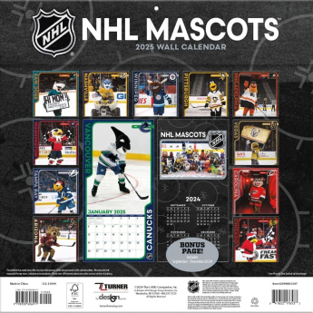 NHL produkty kalendář Mascots 2025 Wall Calendar