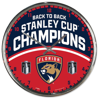 Florida Panthers nástěnné hodiny 2025 Stanley Cup Champions Chrome