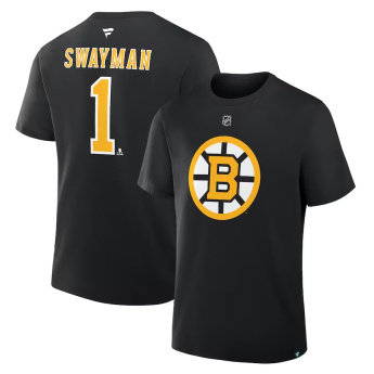 Boston Bruins pánské tričko Jeremy Swayman #1 Stack Logo Name & Number 2025/2026 Season