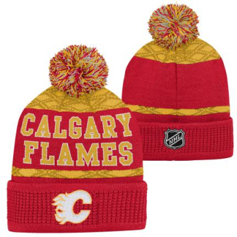 Calgary Flames dětská zimní čepice Puck Pattern Cuffed Pom