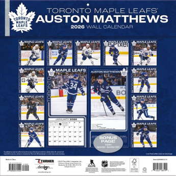 Toronto Maple Leafs kalendář 2026 Wall Auston Matthews #34